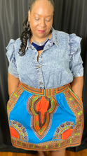 Load image into Gallery viewer, Pom Pom Dashiki Vibrant Blue Skirt (Plush Size)