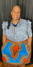 Load image into Gallery viewer, Pom Pom Dashiki Vibrant Blue Skirt (Plush Size)