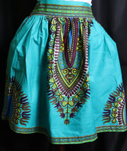 Load image into Gallery viewer, Pom Pom Dashiki Turquoise Skirt