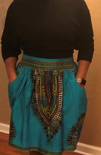 Load image into Gallery viewer, Pom Pom Dashiki Turquoise Skirt