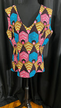 Load image into Gallery viewer, Sleeveless Multi-Color Hi-Low Flared Blouse
