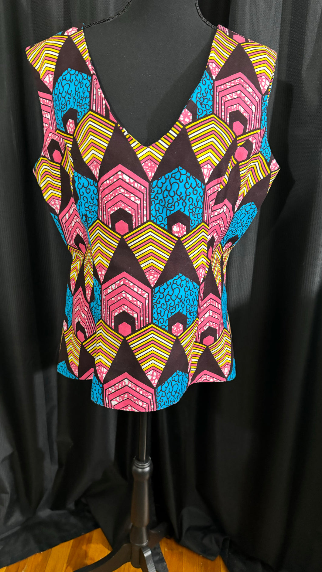 Sleeveless Multi-Color Hi-Low Flared Blouse