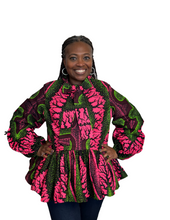 Load image into Gallery viewer, Pink and Green Ankara Peplum Tie Top
