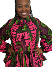 Load image into Gallery viewer, Pink and Green Ankara Peplum Tie Top
