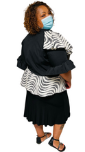 Load image into Gallery viewer, Drape Shoulder Black &amp; White Short Sleeve Top (Plush Size)
