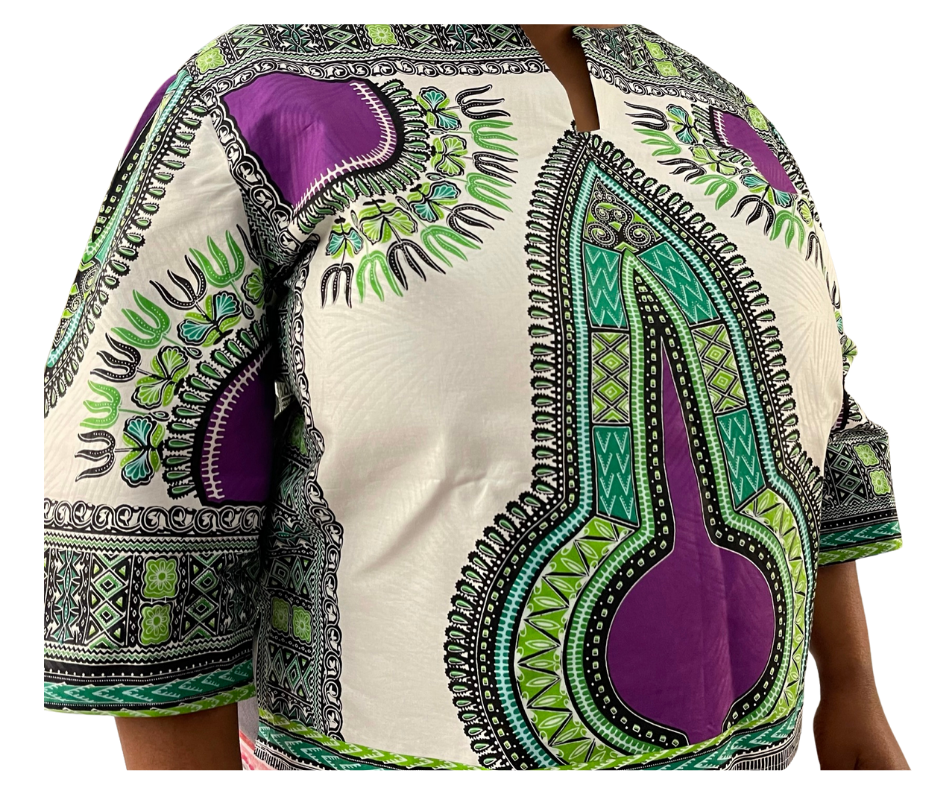 Purple and White Dashiki Top (Plush Size)