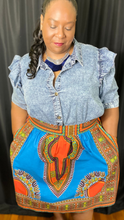 Load image into Gallery viewer, Pom Pom Dashiki Vibrant Blue Skirt (Plush Size)
