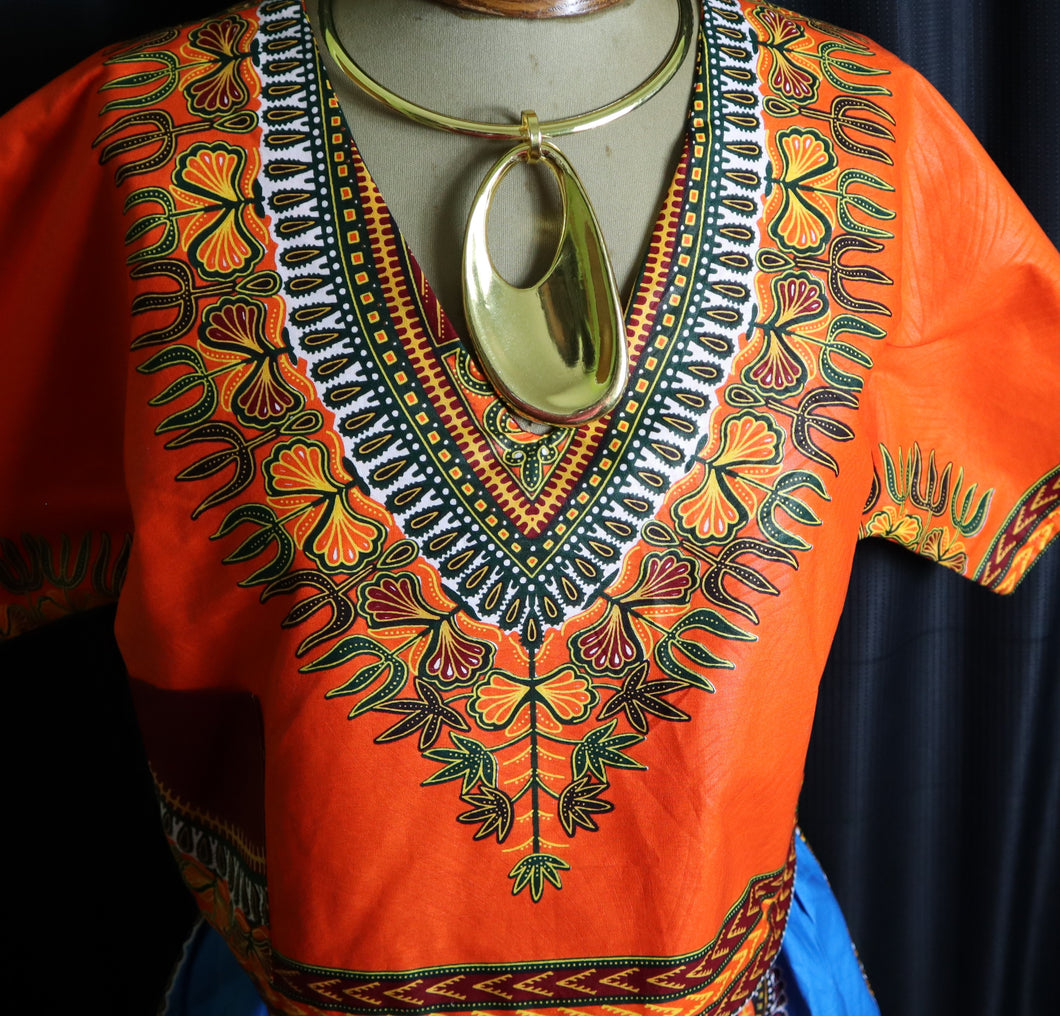 Orange One Pocket Cropped Dashiki (Medium)