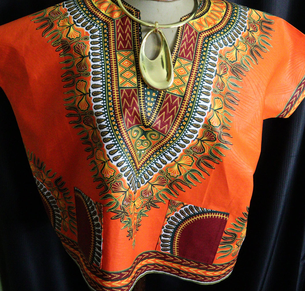 Orange One Pocket Cropped Dashiki (Large)