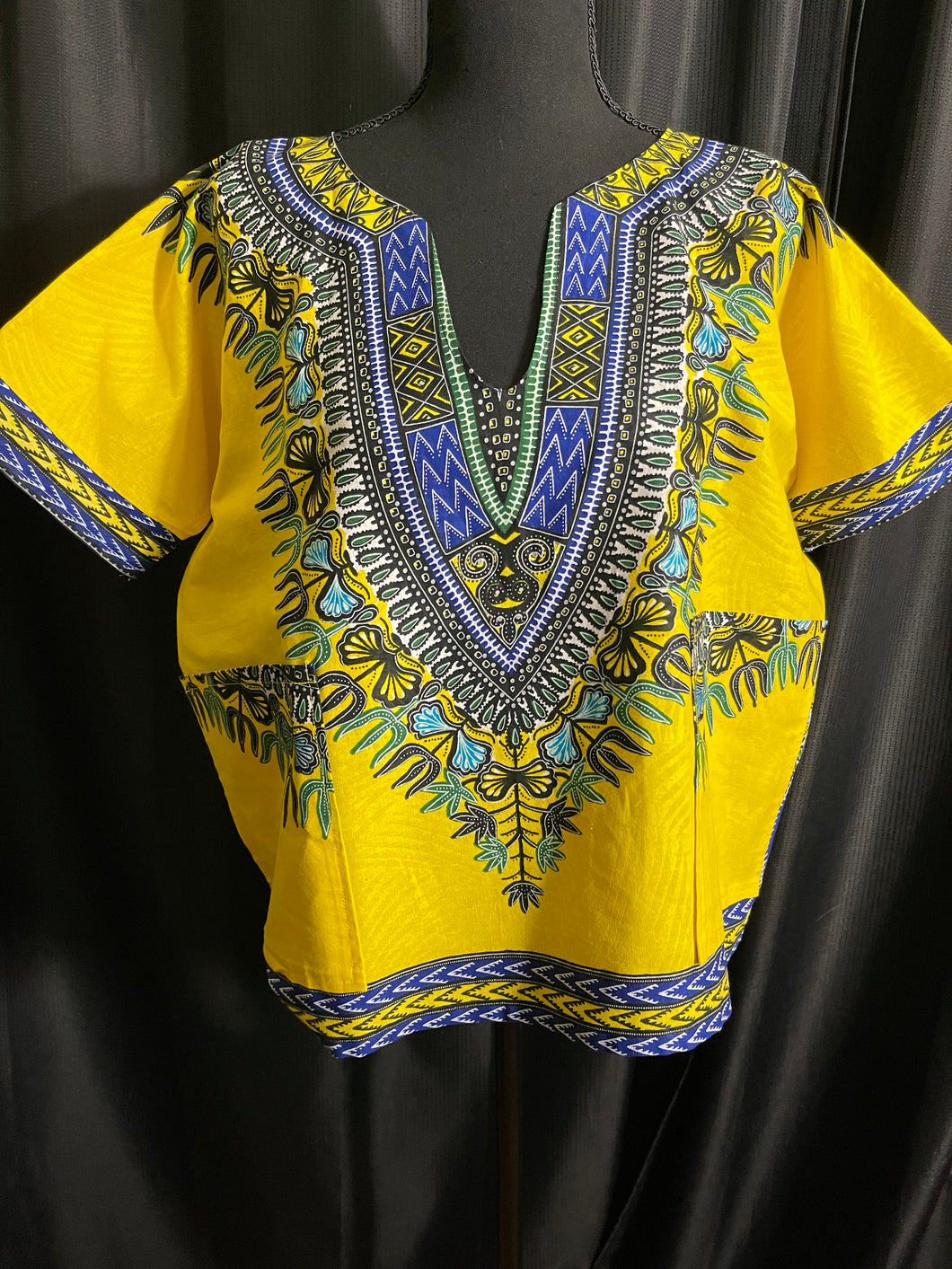 Yellow and Blue Dashiki Top (Medium)