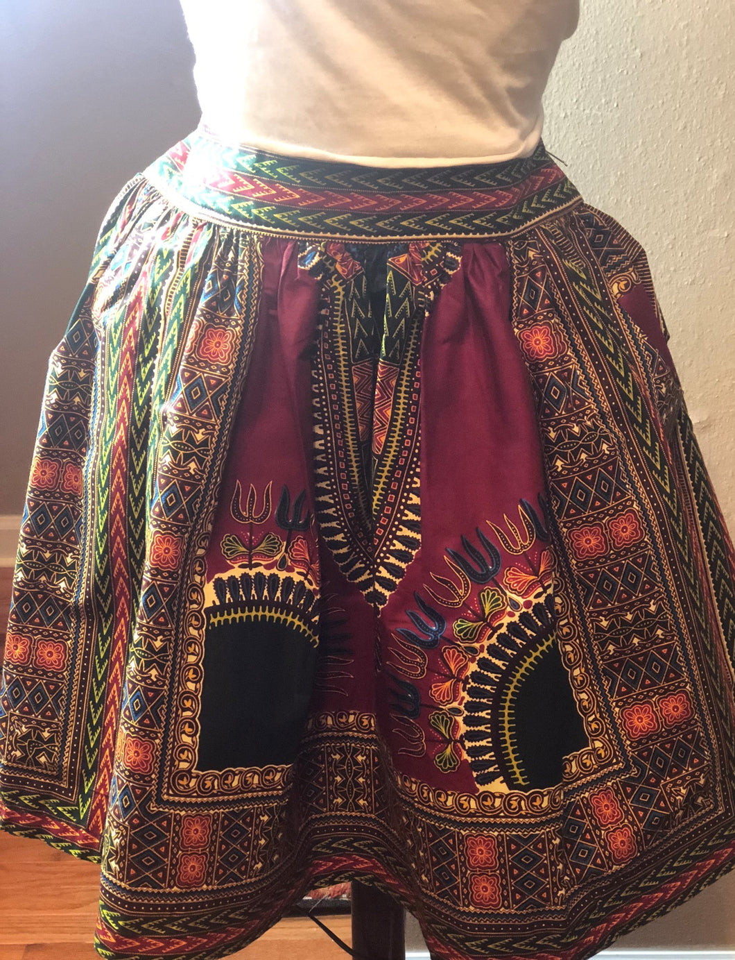 Pom Pom Dashiki Red Wine Skirt (Plush Size)