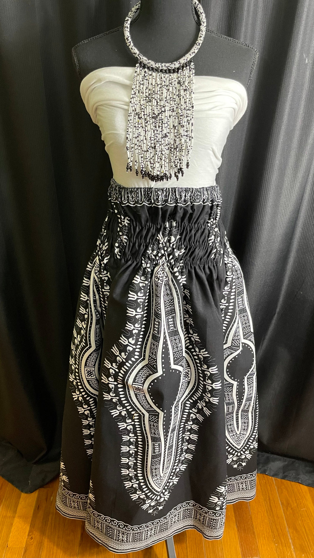 Black & White Maxi Skirt (Plush Size w/ Elastic Waist)