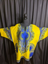 Load image into Gallery viewer, Yellow and Blue Dashiki Shirt Dress (Plush Size)
