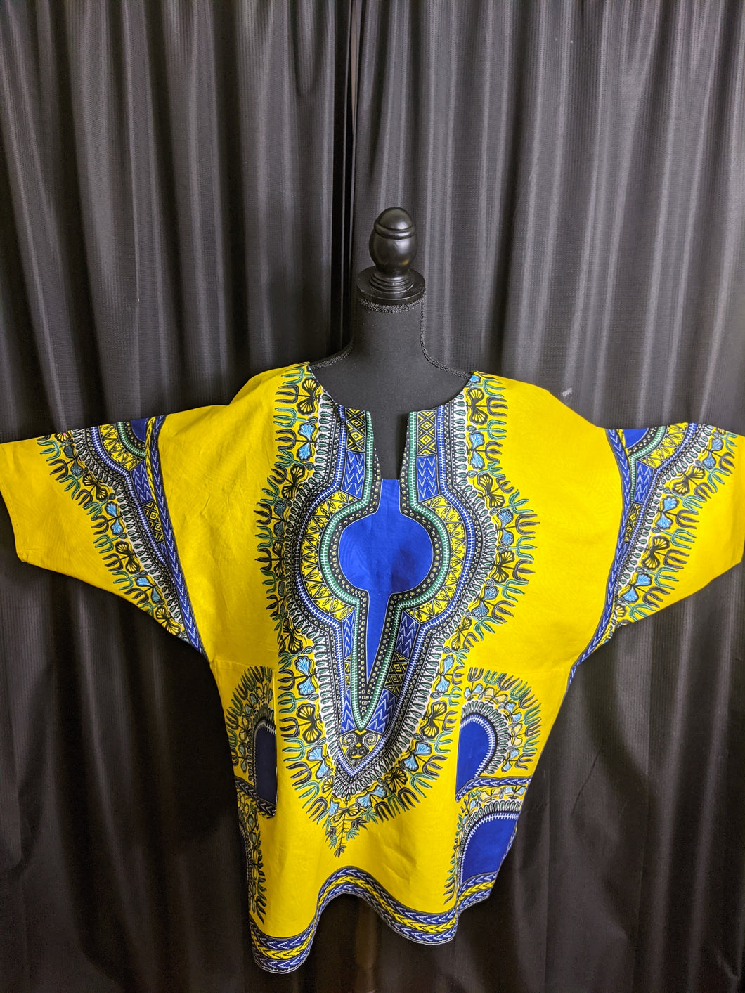 Yellow and Blue Dashiki Shirt Dress (Plush Size)