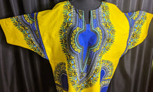 Load image into Gallery viewer, Yellow and Blue Dashiki Shirt Dress (Plush Size)
