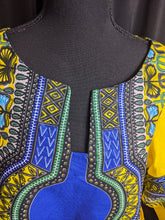 Load image into Gallery viewer, Yellow and Blue Dashiki Shirt Dress (Plush Size)
