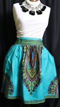 Load image into Gallery viewer, Pom Pom Dashiki Turquoise Skirt (Not Lined)
