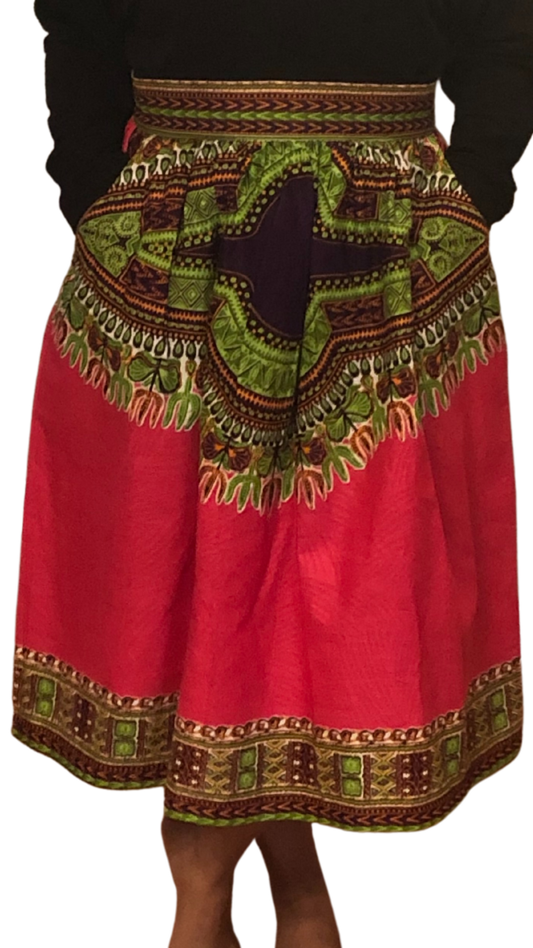 Sideway Dashiki Midi Skirt (Sassy Pink)