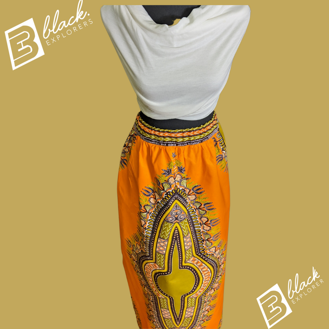 Orange Dashiki Maxi Skirt (Plush Size)