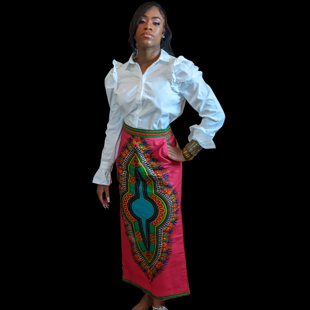 Straight Dashiki Long Maxi Skirt (Slim Fit)