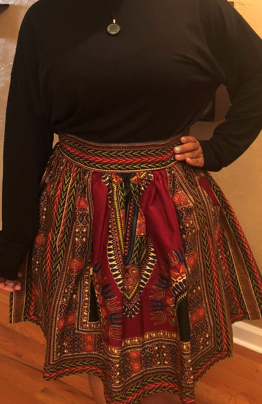 Pom Pom Dashiki Red Wine Skirt